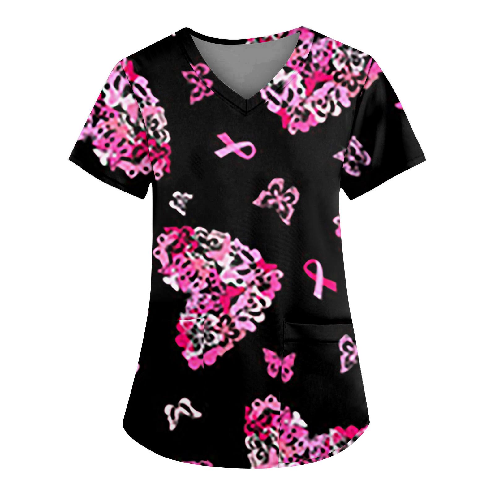 Женские топы с короткими рукавами и v-образным вырезом с цветочным принтом — фото 8