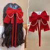 Headwear Red Bow Hair Clips Exquisite Tassels Pearl Barrettes Ribbon Hairpin  Spring Festival