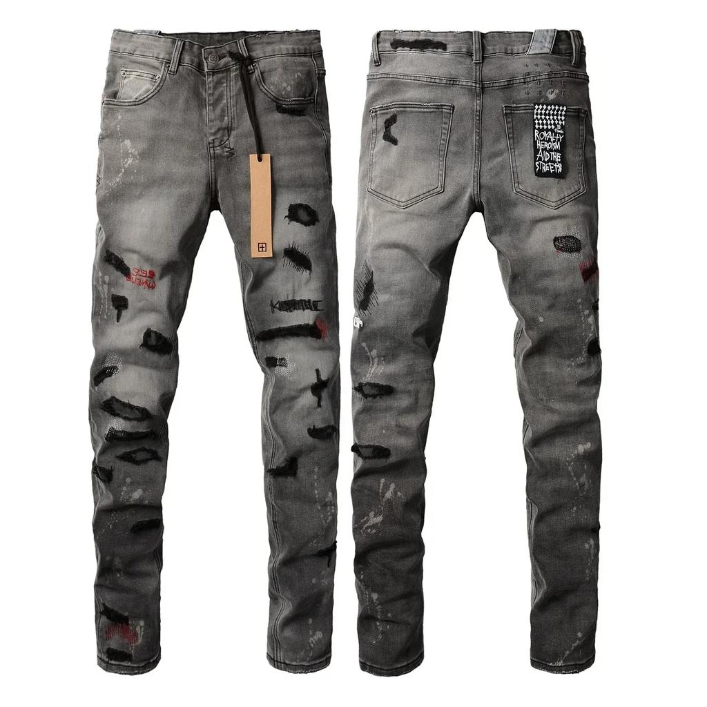 VibeStreet New Jeans Men Paint Hole Trendy American High Street Trend Low Rise Stretch Skinny Pleated Ripped Jeans