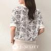 J-Scott Botanical Print T-Shirt, Half-Sleeve Chiffon Blouse with Floral Print and Ribbed Sleeves, Monotone, Office Casual, White, JS83-WH-M