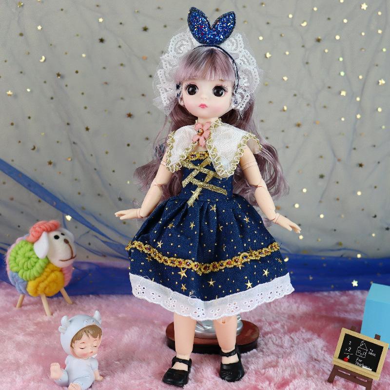 30CM Mini Movable Doll Girls Toy 3D Big Eyes BJD Princess Full Outfits Dresses Collection Childrens Doll Gift