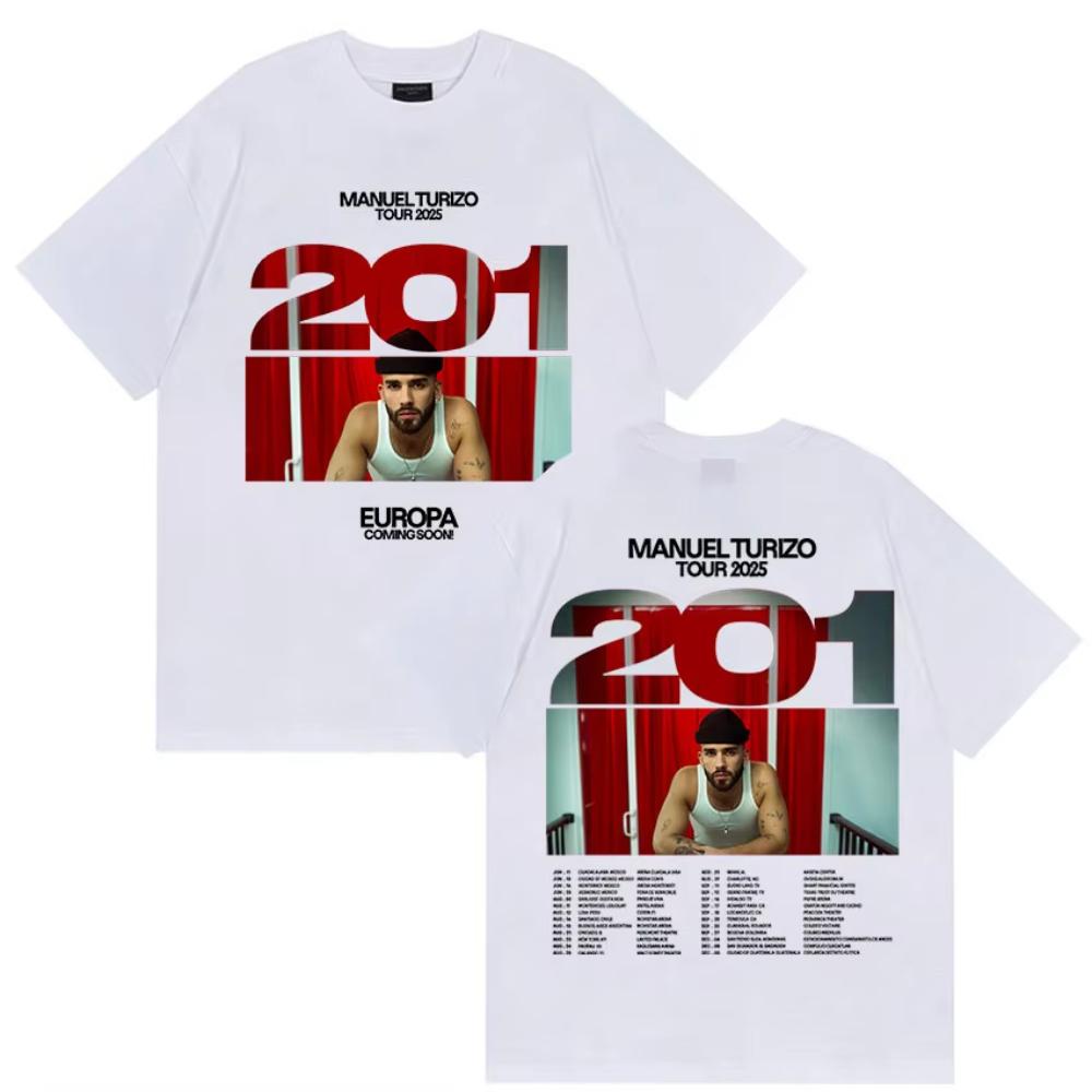 Rapper Manuel Turizo Tour 2025 Grafik T-Shirt Herren Hip Hop Locker Kurzarm T-Shirts Vintage Übergroß Baumwoll-Tee Streetwear