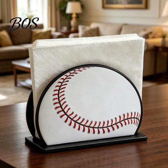 Personalized Sports Napkin Holder Ball for Table, Freestanding Wooden Dispenser, Themed Tabletop Tissue Towel Theme Birthday Party Supplies