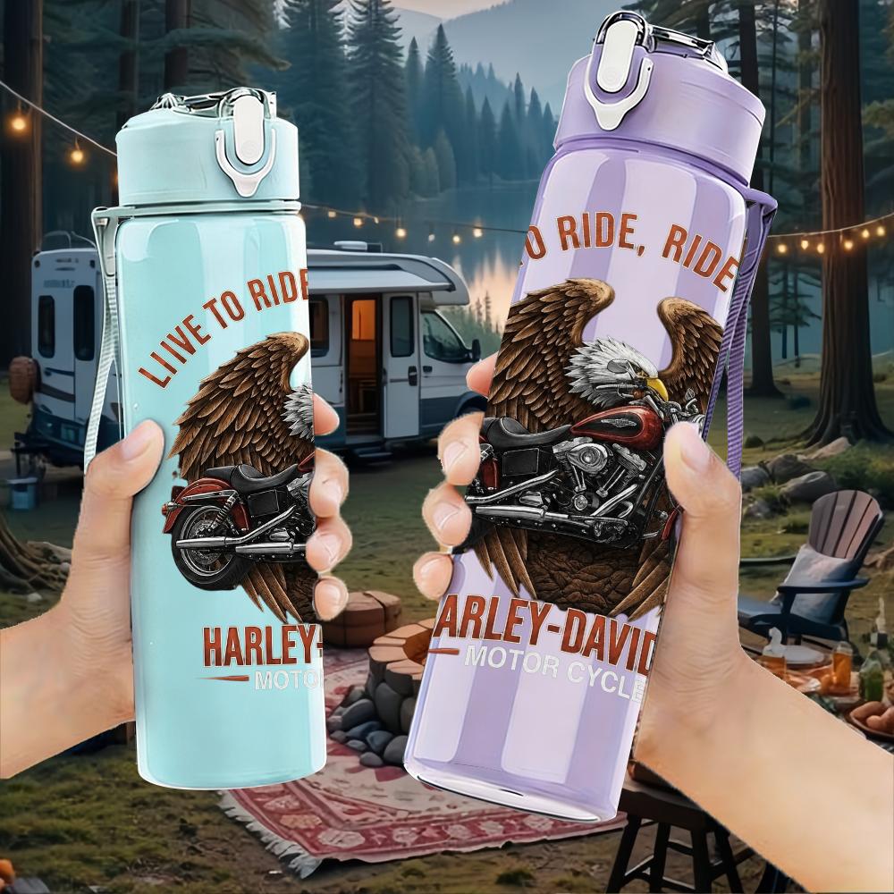 1PC Retro Eagle Skull Circular Band Logo Print 750ml Portable Sports Water Bottle Leakproof Gym Outdoor Travel Drink Cup