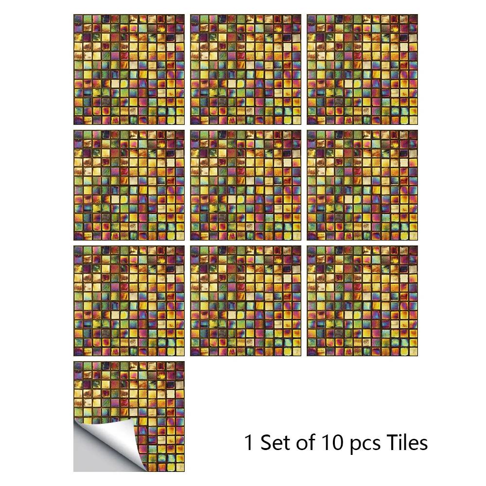 10pcs/set 10/15/20/30cm Flat Marble Mosaic Hard Tiles Wall Sticker Kitchen Bathroom Floor Diagonal Decor Wallpaper PVC Art Mural