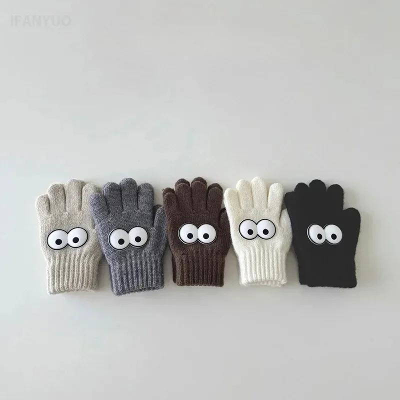 3-7Y Autumn Winter Children's Funny Gloves Autumn Winter Boys and Girls' Fingered Warm Knitted Woolen Five Finger Baby Gloves
