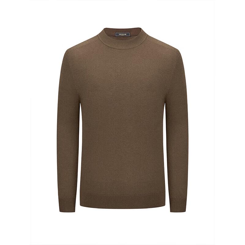 YOUNGOR Men's Wool Blend Seamless Knit Round Neck Sweater