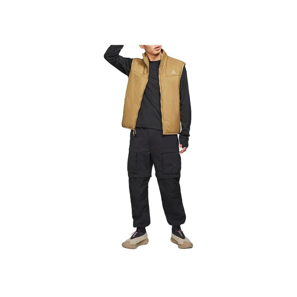 Nike Solid Color Logo Print Stand Collar Zipper Sleeveless Vest Men Vest Light-Brown CV0685-216