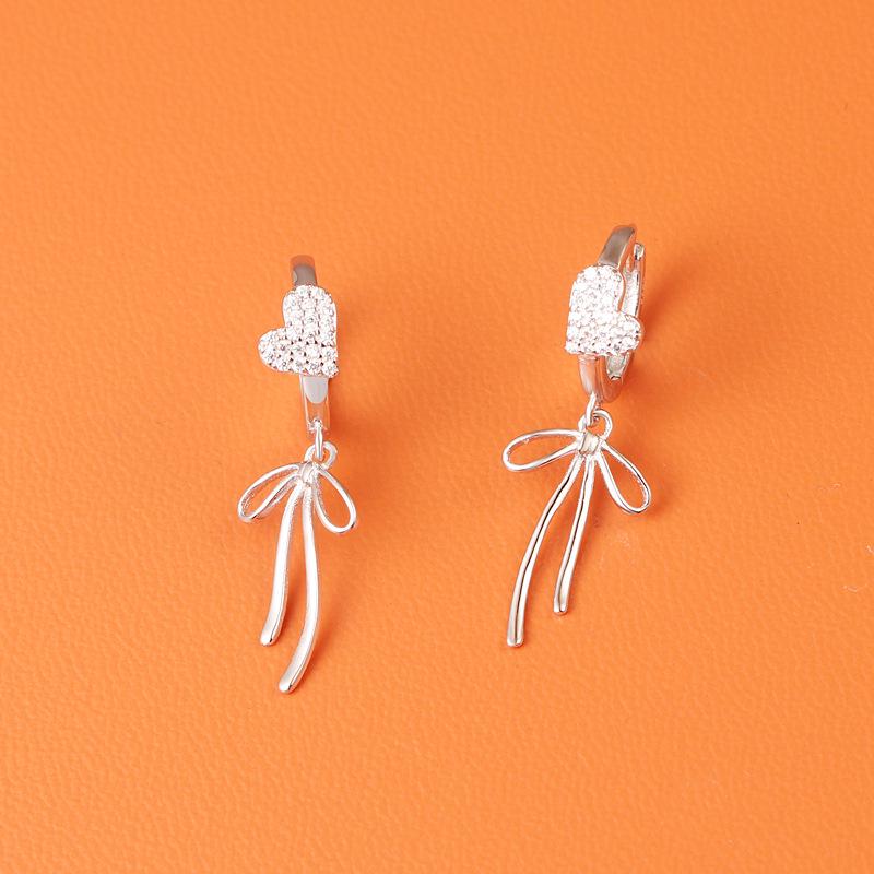 Exquisite 925 Sterling Silver Heart Bow Earrings for Women - 2025 Korean Style 925 Pure Silver