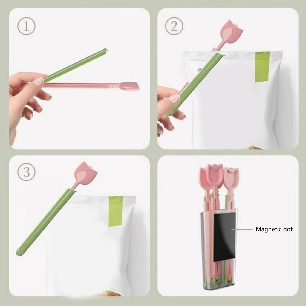 Tulips Designs Food Sealing Clip Set With Magnetic Holder Convenient for Freshness and Convenience Daily Casual Use