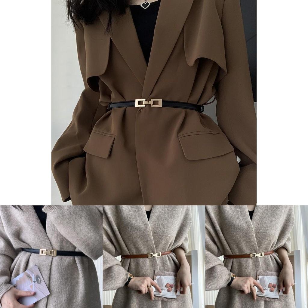 Chic Women's Double Buckle Slim Waist Belt Elegant Fashion Accessory For Dresses And Sweaters