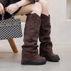 10Cm High Boots Women's Knee Boots 2025 Autumn and Winter New Round Head Stacking Boots Fashion Thin Women's Shoes Trend
