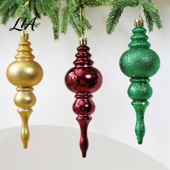 Festival Tree Pendant Set 6 Pcs Finial Drop Christmas Ornament, Glitter Shatterproof Plastic DIY Holiday Party Supplies Decoration for Hanging