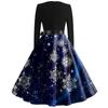 Women's Fashion V-Neck Casual Slim Christmas Printed Long Sleeve Hair Collar Dresses