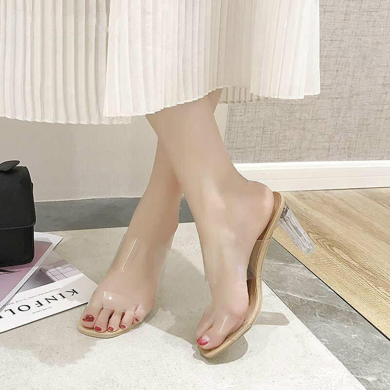 Klare hæler Tøfler Dame Sandaler Sommer Sko Dame Gjennomsiktig Høye Pumps Bryllup Jelly Høye hæler
