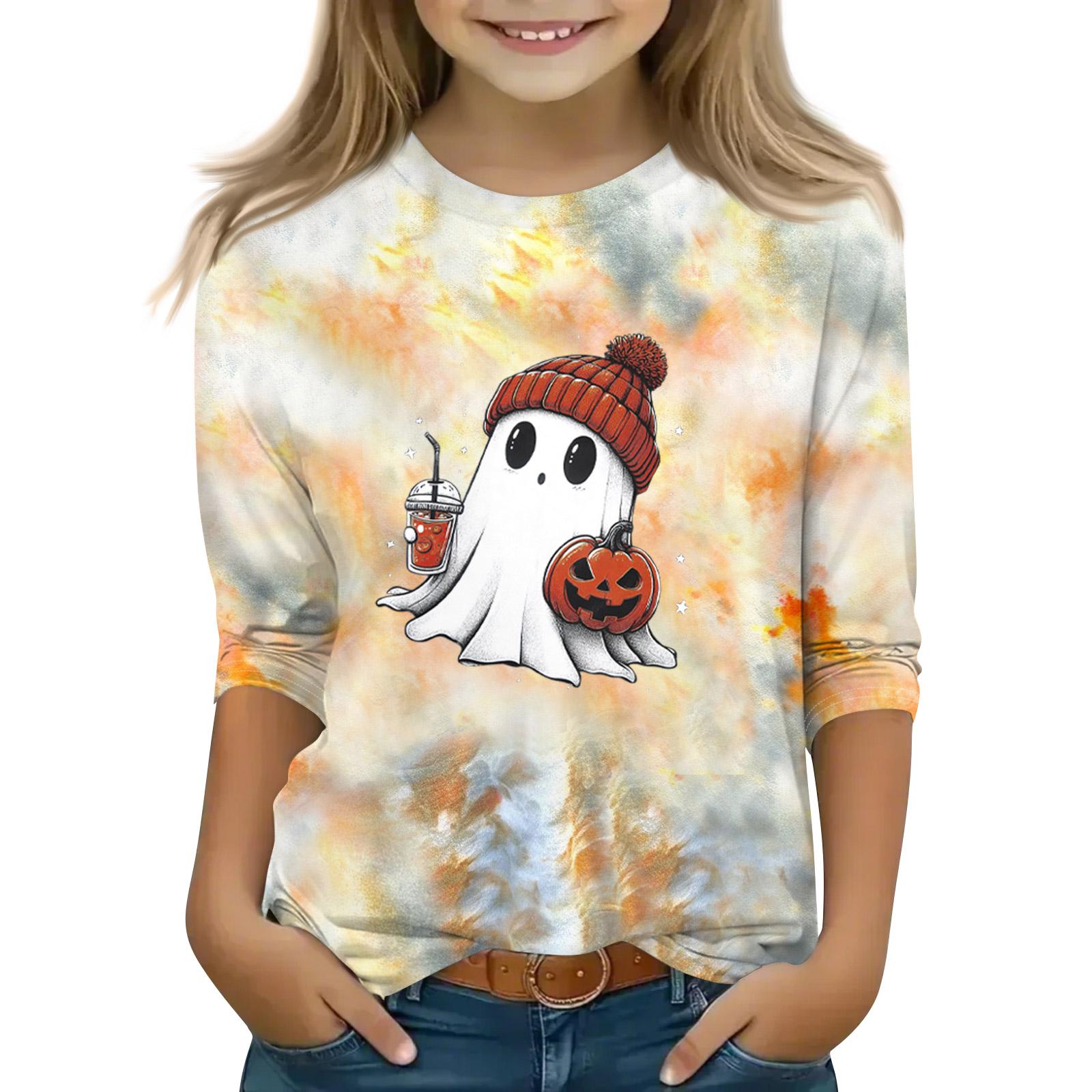 

Топы с принтом для девочек 5-16 лет с круглым вырезом и рукавами 3/4 Футболки Модные топы Наряды Футболки 130 шафрановый