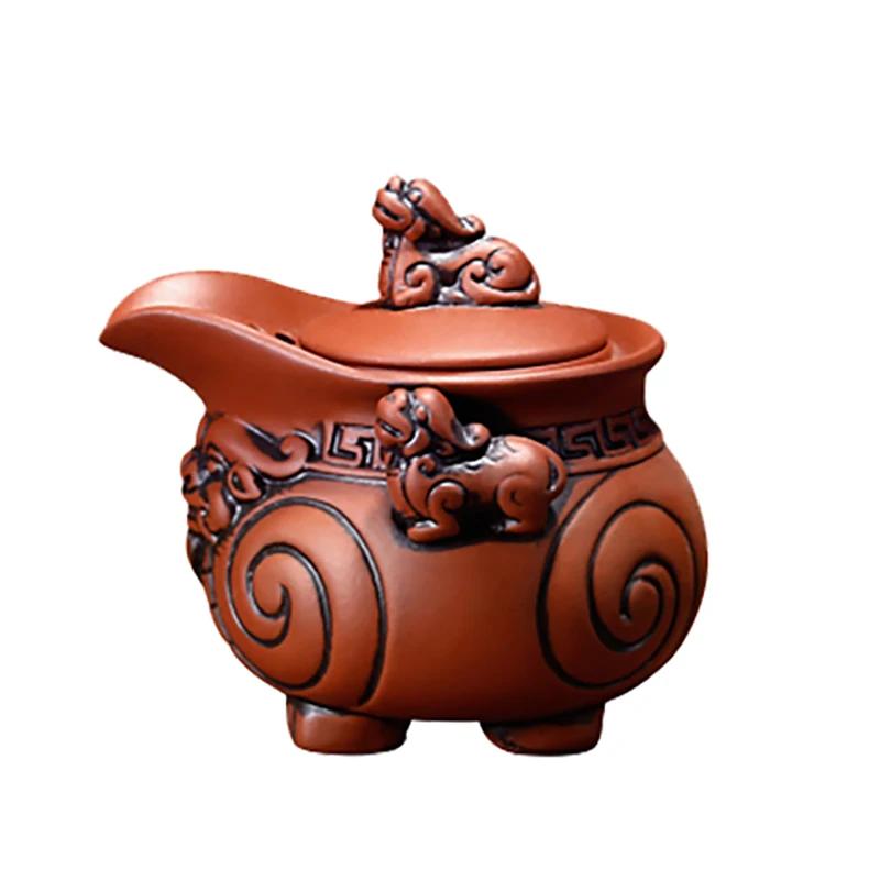 Chinese Style Lucky Four Corners Handmade Beauty Kettle Tea Set Customized Home Teapot Purple Clay Hand Holding Pot Gifts