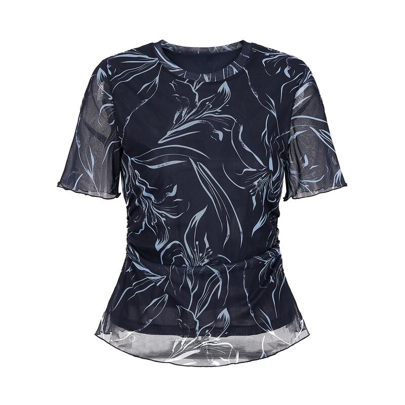 JUZUI Artistic Floral Mesh Short Sleeve Top