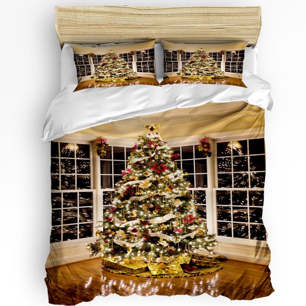 Christmas Tree House Printed Comfort Duvet Cover Pillow Case Home Textile Quilt Cover Boy Kid Teen Girl Luxury 3pcs Bedding Set