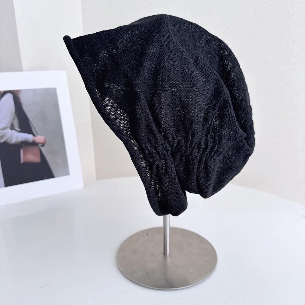 

Linen Puckered Style Sun Hat With Adjustable Fit For Women Summer Wear чёрный