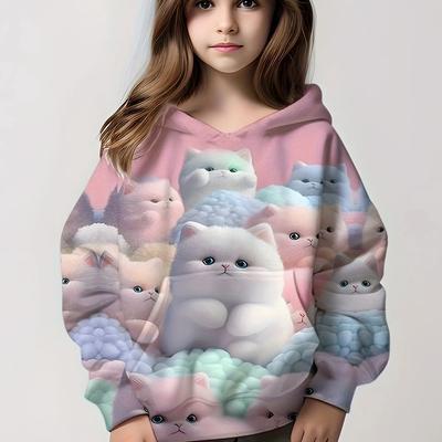 3D Furry Candy Kitty Grafik Hoodies Mädchen süßer Pullover Kinder Geschenk