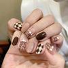 Artificial Nails Sweater Plaid Wear Nails Japanese Ins Style Temperament Nail Art Caramel Diamond Plaid Fashion Whitening Nail Art