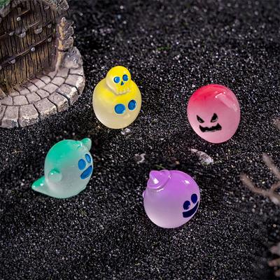 Cute Luminous Halloween Colorful Ghost Ornament Cartoon DIY Home Figurine Micro Landscape Decoration Car Interior Home Desktop