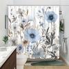 1 Elegant Blue And White Floral Shower Curtain - Polyester Fabric, Watercolor Style Delicate Blooming Flowers With Hook