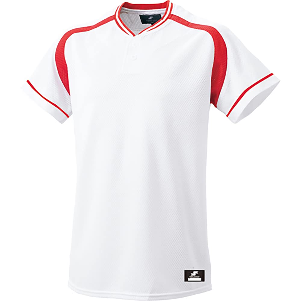 SSK Baseball Size White and Red Size XO to Japanese size Men's 2-Button Pre-Game Shirt, BW2200, (1020), (equivalent 3L)
