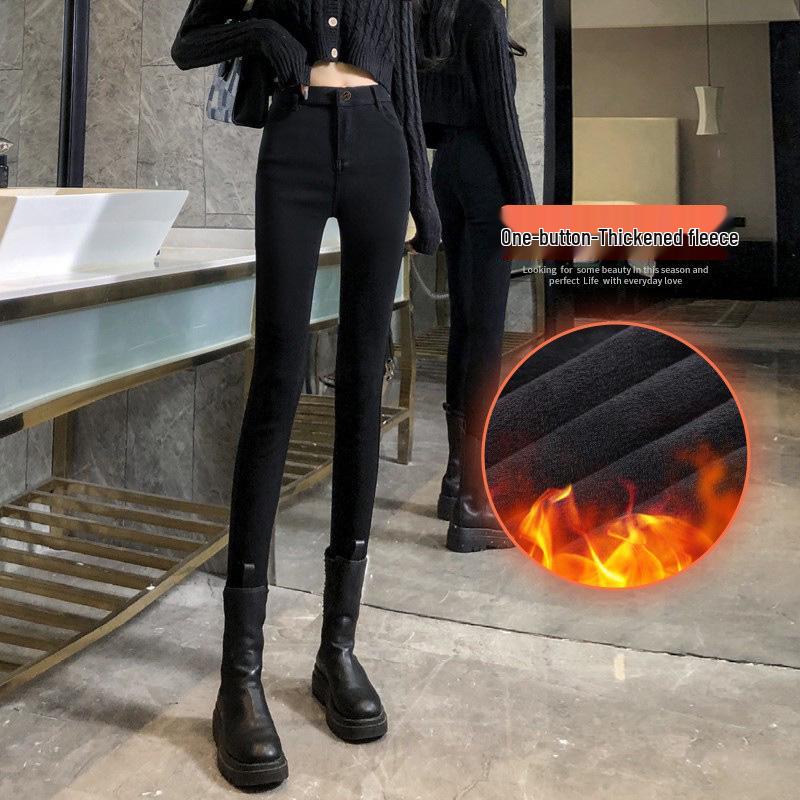 Damen Schwarz Plus Samt Lammwolle Baumwolle Leggings - Dicke, Warme Hose für Herbst/Winter 2025
