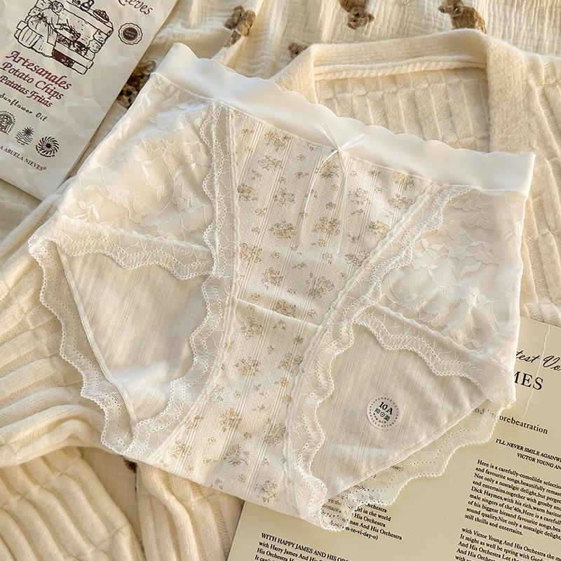 Plus Size Women's Sexy Lace Bow Wrap Hip Mid Waist Traceless Cotton Crotch Panties