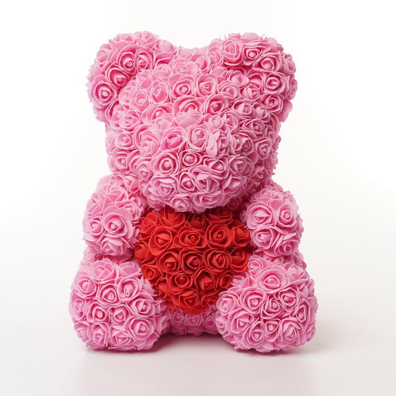 Fiore di schiuma da 40 cm PE Orso di rosa che tiene l'orso del cuore Qixi Regalo di compleanno di San Valentino