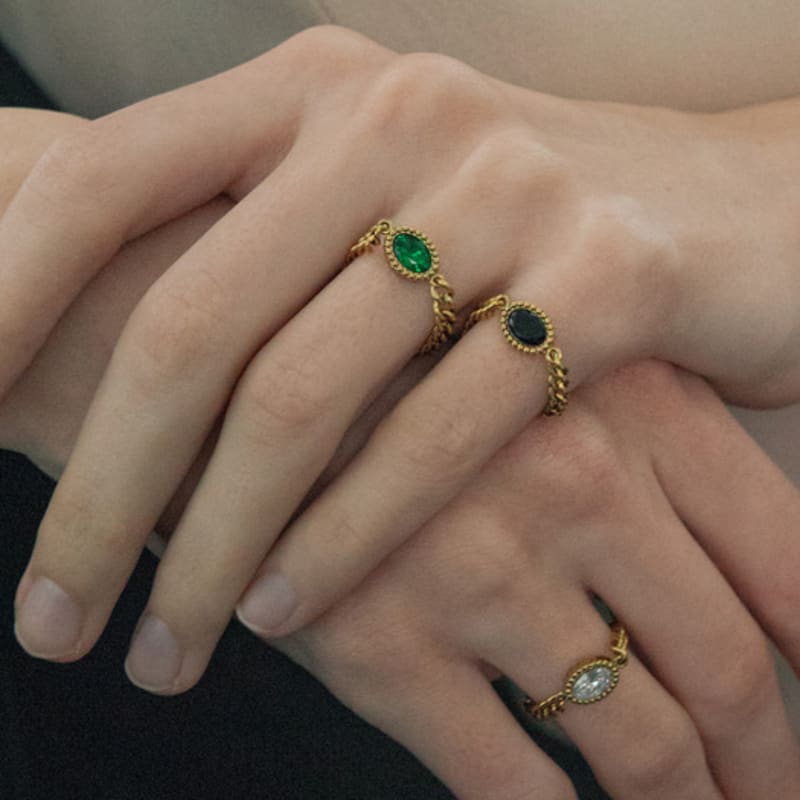 

MERRYMOTIVE Oval color cubic surgical chain ring (3color) Onyx