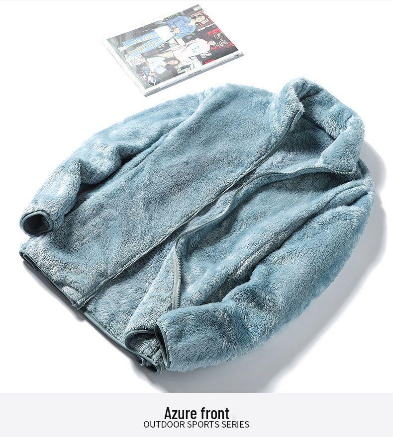Women's Double-Sided Thick Fleece Jacket, Warm Coral Polar Fleece, Stand Collar, Plus Size, Perfect for Autumn and Winter.