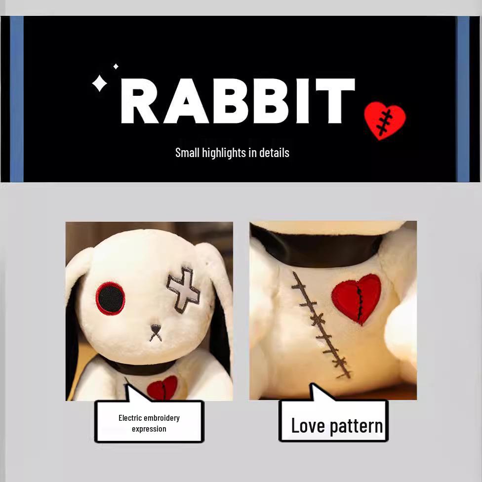 Dark Cartoon Style Reborn Rabbit Plush Pillow - Halloween/Birthday Gift Toy