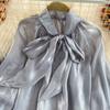 Sweet Women's Blouse Solid Color Butterfly Tie Lace-up Collar Long Sleeve Loose Stright Blusas Shirt Female All-matched Fashion