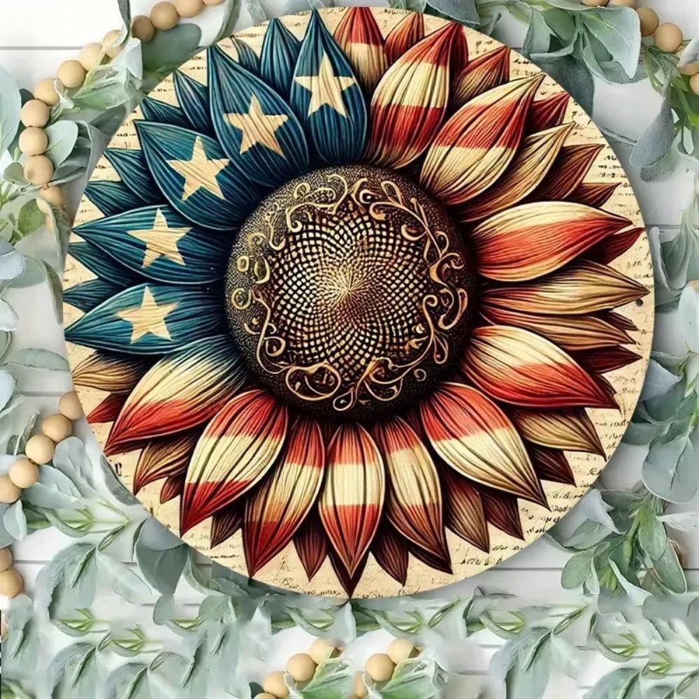 Metal Tin Wall Art Sign, Vintage American Flag Rustic Decor Gift for Home