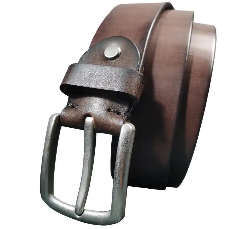 Belt men's first layer cowhide print to map high-end business belt factory retro