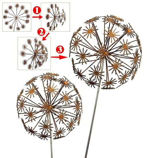 Metall Löwenzahn Gartenstecker Gealtert Rostige Löwenzahn Statue Außen 3D Blume Hofkunst Stecker für Garten Terrasse Rasen Blumenbeet Dekoration
