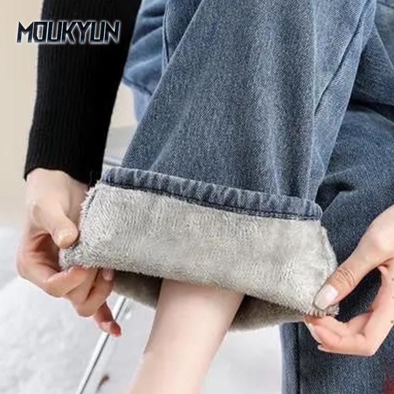 

Зимові товсті жіночі вузькі джинси з високою талією. Теплі стрейчові жіночі повсякденні джинсові штани-олівець. XXL синій