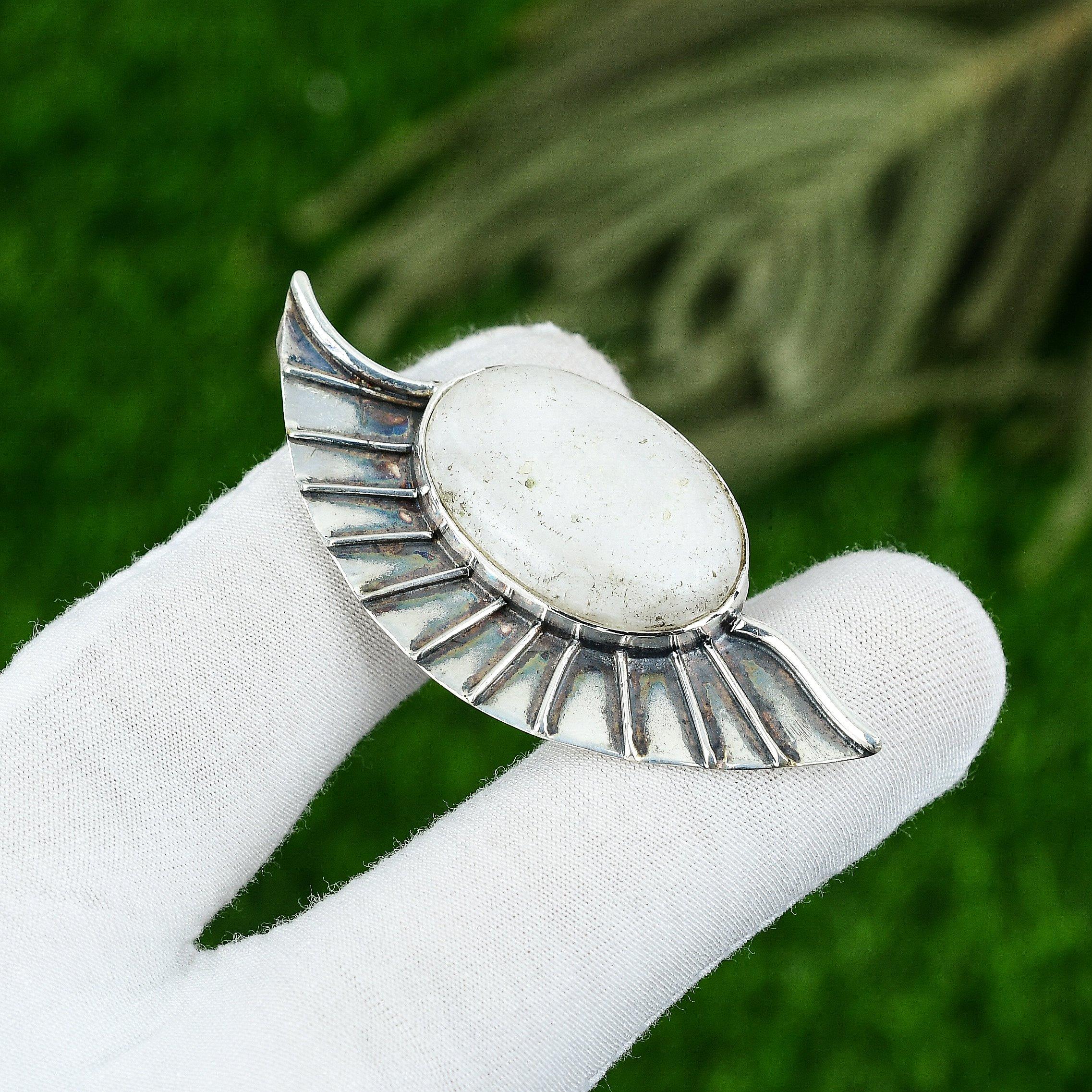 

Sterling Silver Crown Chakra Oval Scolecite Stone Bezel Mother Wedding Pendant