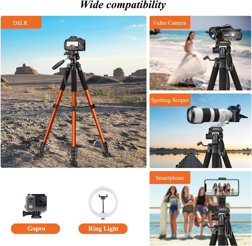 190cm Camera Tripod Smartphone Tripod Head Rotatable Remote Control Storage Bag Pan Handle Quick Shoe Compatible 3-Way 360° SLR/Video