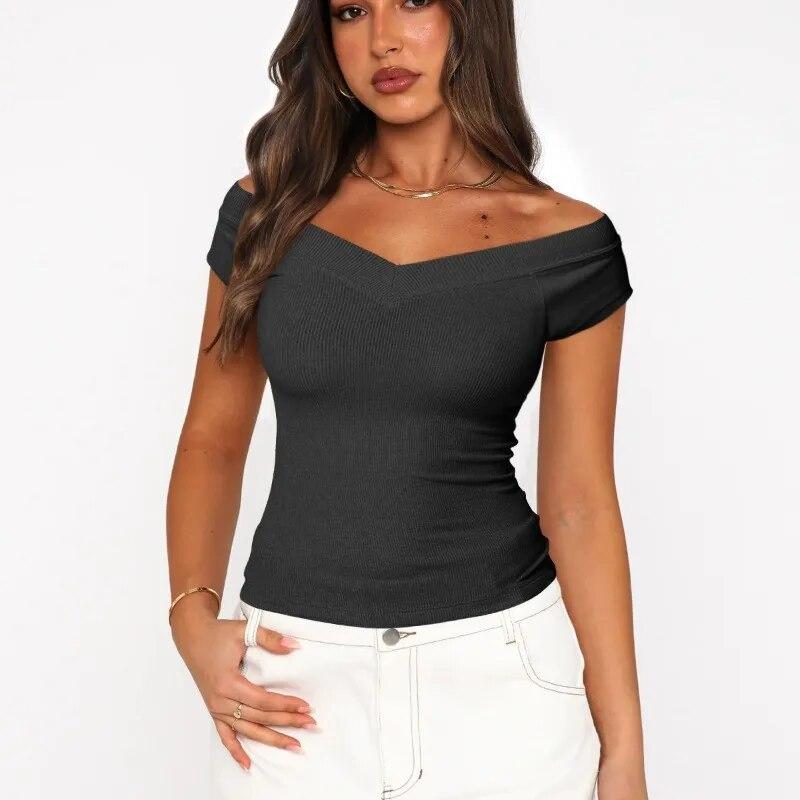 2024 Móda Y2K Crop Tops Ženy Tričko Slim Fit s pevným spodním dílem Dámské Sexy letní tričko s krátkým rukávem Pro ženy Neformální 30602