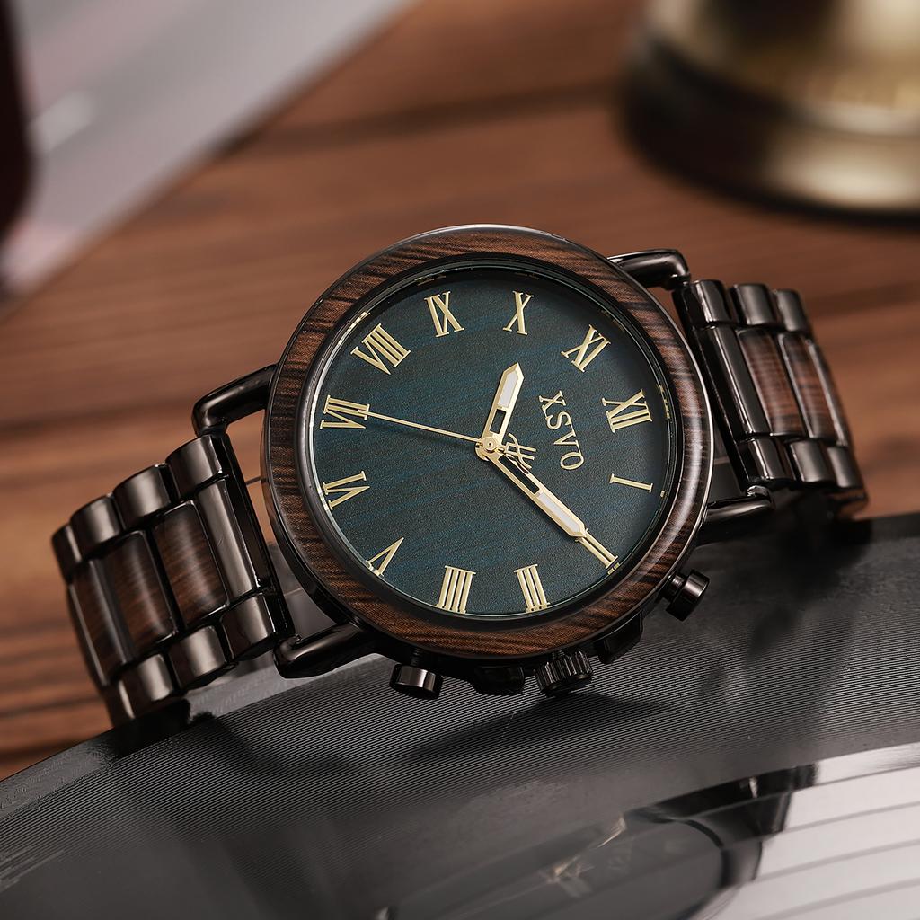New Fashionable Disc Multi functional Nail Bar Roman Scale Men's Steel Room Wooden Quartz Watch