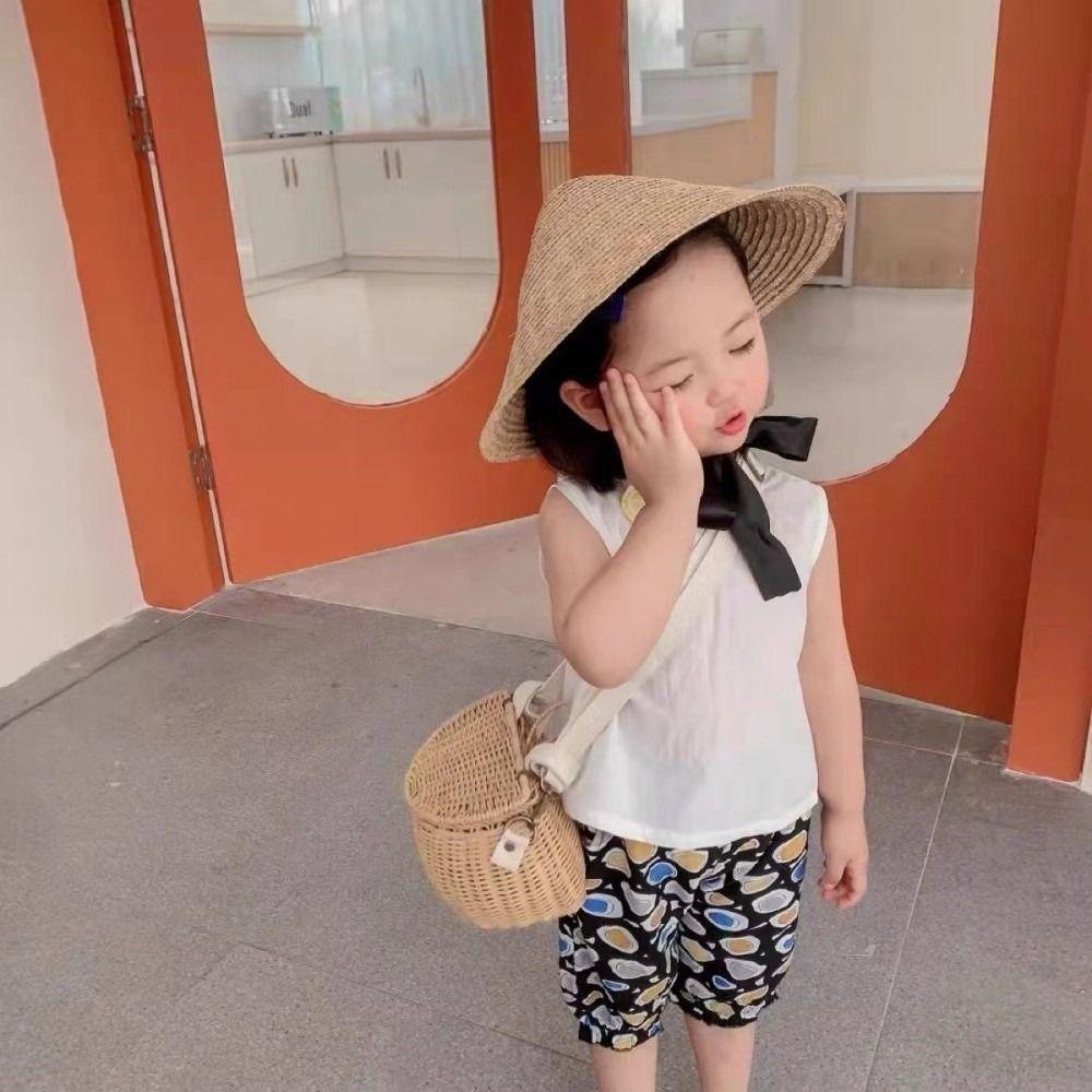 Korean Kids Sun Hat Big Brim Straw Visor Cap for Children Girls Straw Hat  Seaside Vacation