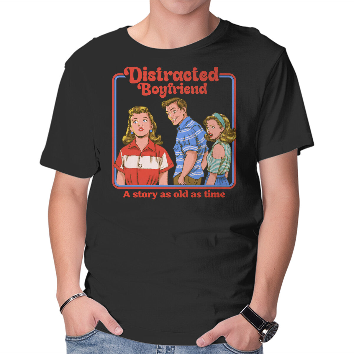 Unisex Crew Neck T-Shirt Distracted Boyfriend Graphic Short Sleeve Casual Tee S