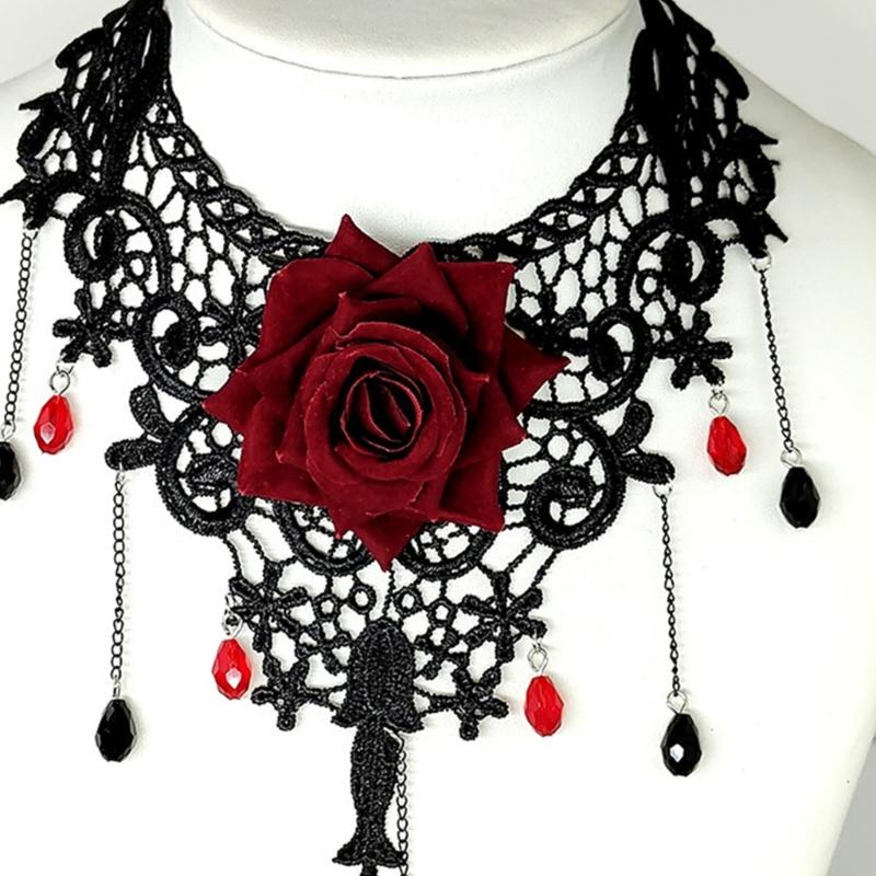 Floral Choker Necklace Gothic Lace Necklace for Women Halloween Costume Jelwery, Cosplay Party, Wedding