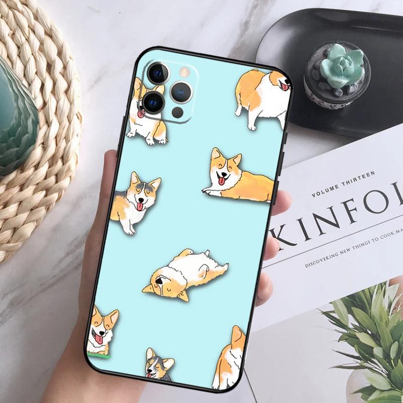 Cartoon Corgi Dog Shiba Inu Phone Case For iPhone 16 Pro 11 12 13 14 15 Pro Max Mini XS X XR 7 8 16 Plus Cover Coque