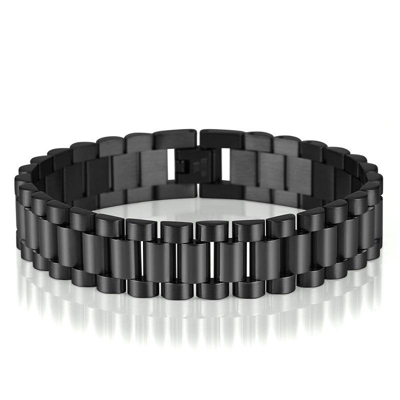 15mm Gold Stainless Steel Men's Watch Band Bracelet - Adjustable Titanium Steel Jewelry