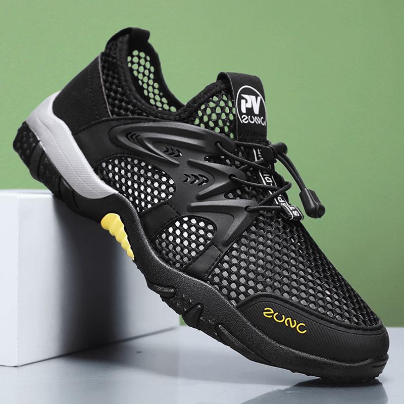 

2025 лето новые кроссовки для ручья мужские быстросохнущие с крупной сеткой эластичная лента обувь для ходьбы по воде полая дышащая сетка спортивные сандалии 44